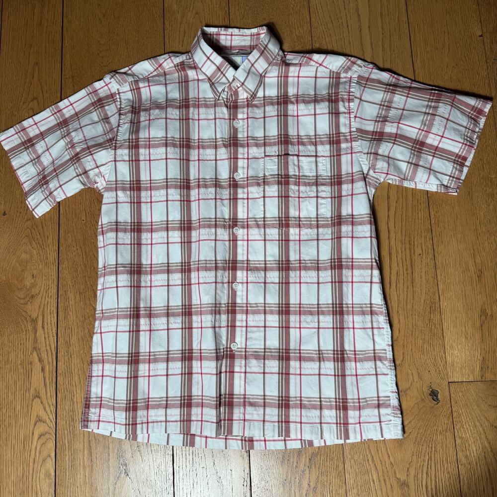 Dunhill  Plaid Button Down Shirt SZ 17.5 White Brown Red Pink Classic Casual